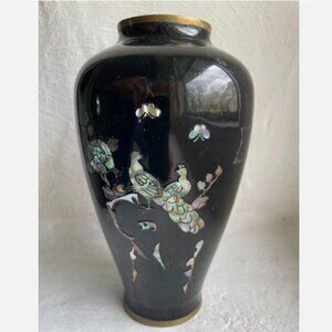 SOLID BRASS - heavy vintage Peacock Vase Abalone Shell, Mother Of Pearl